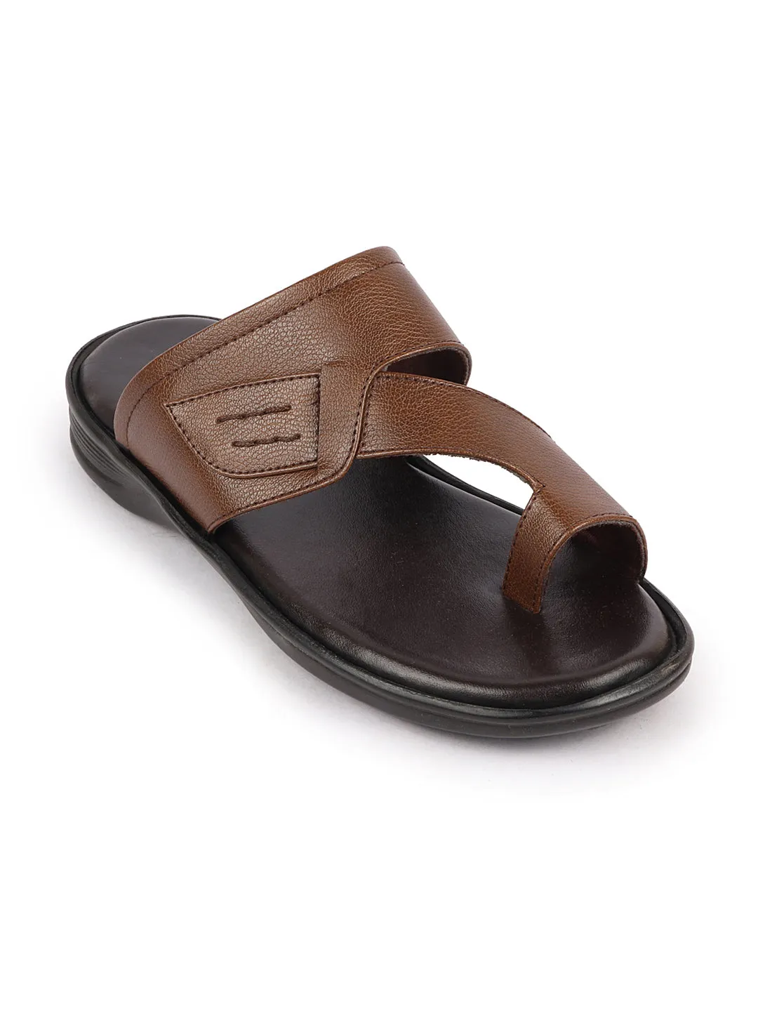 Men Tan Daily Indoor Outdoor Multi Strap Slip On Toe Ring Slipper