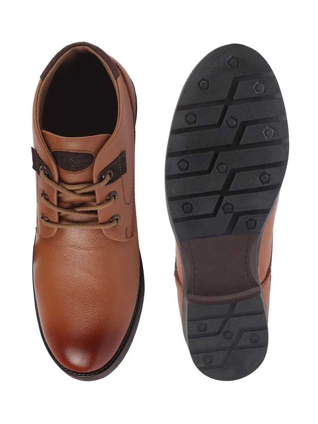 Men Tan Leather Lace Up Flat Boots