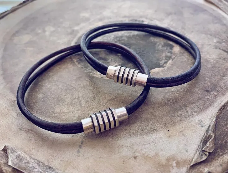 mens industrial leather bracelet