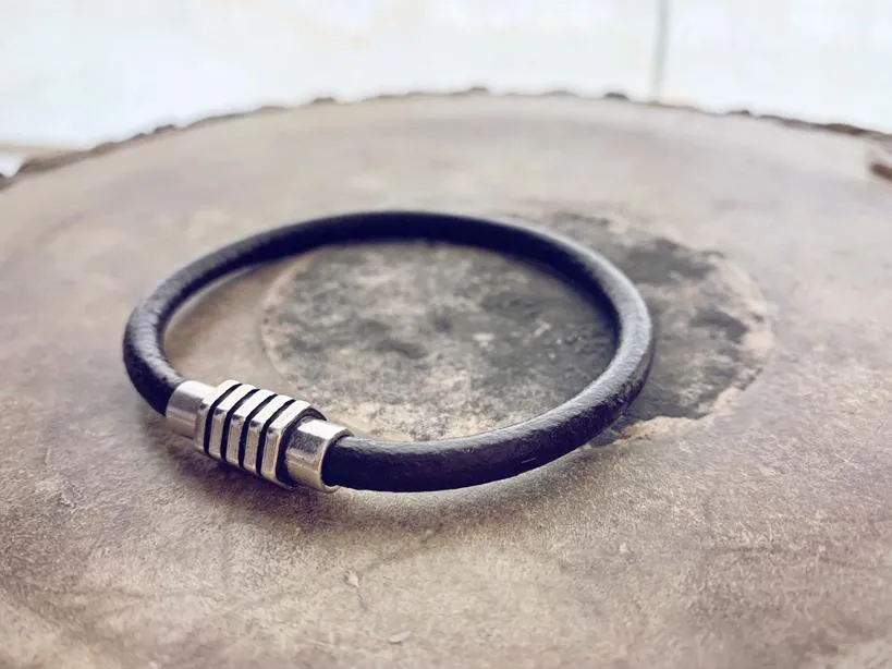 mens industrial leather bracelet