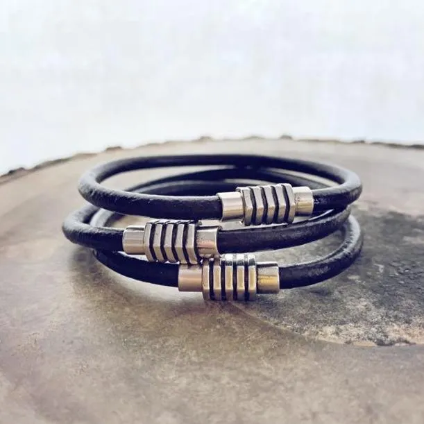 mens industrial leather bracelet