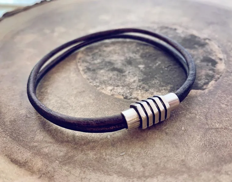 mens industrial leather bracelet