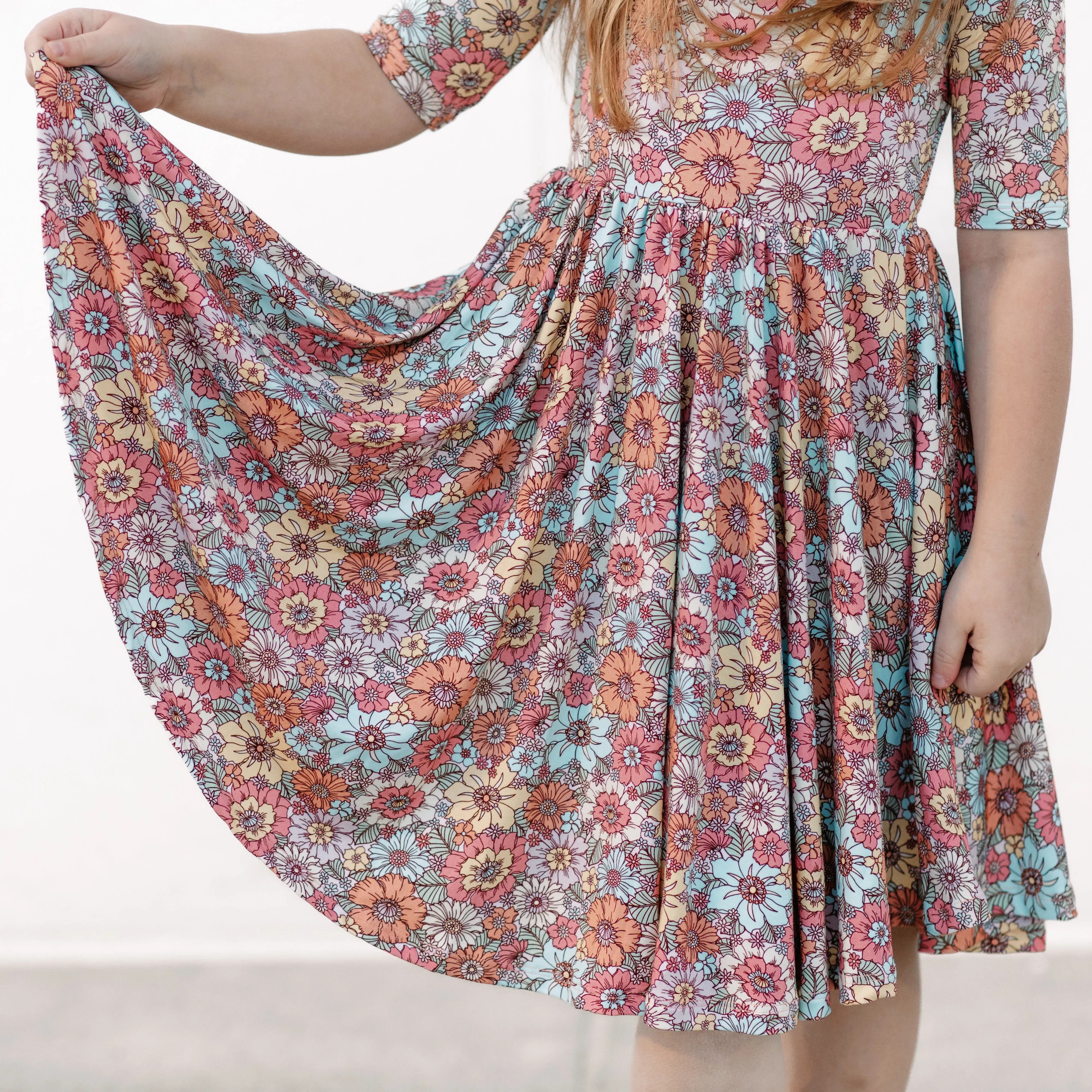 MID SLEEVE TWIRL DRESS- Spring Floral