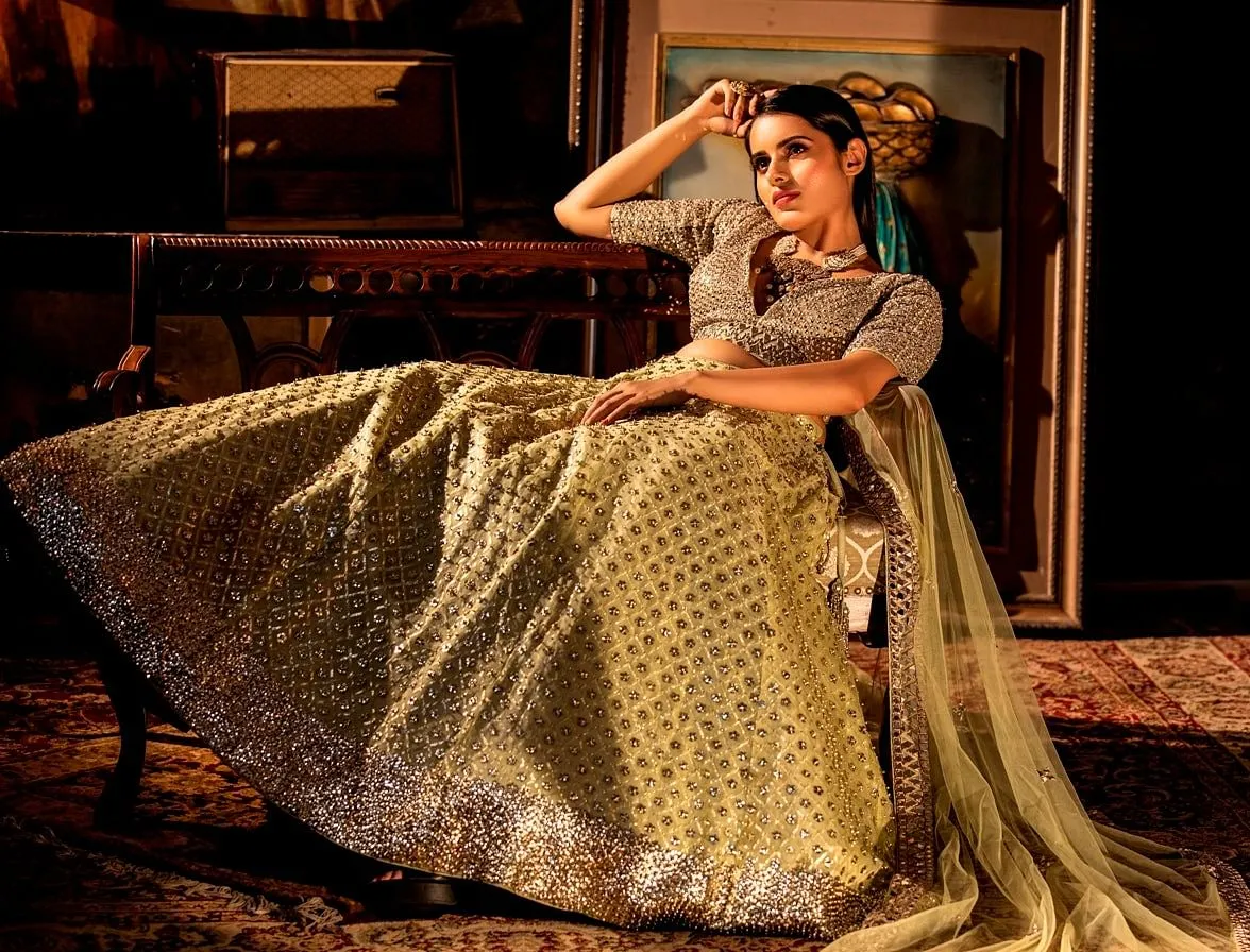 Mint Green Mirror Lehenga Set.