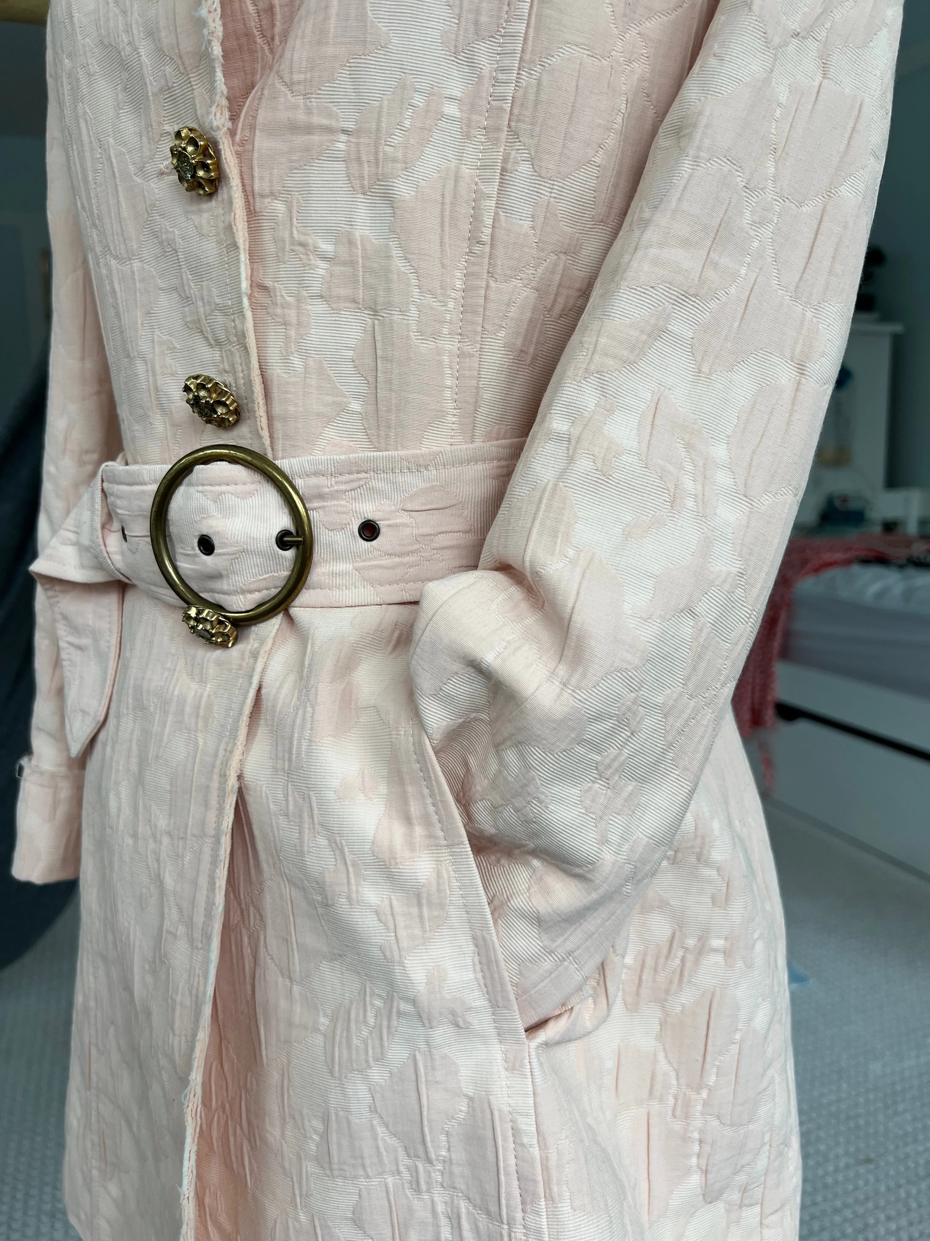 Motivi Vintage Pink Raw Edge Coat with Belt, 8