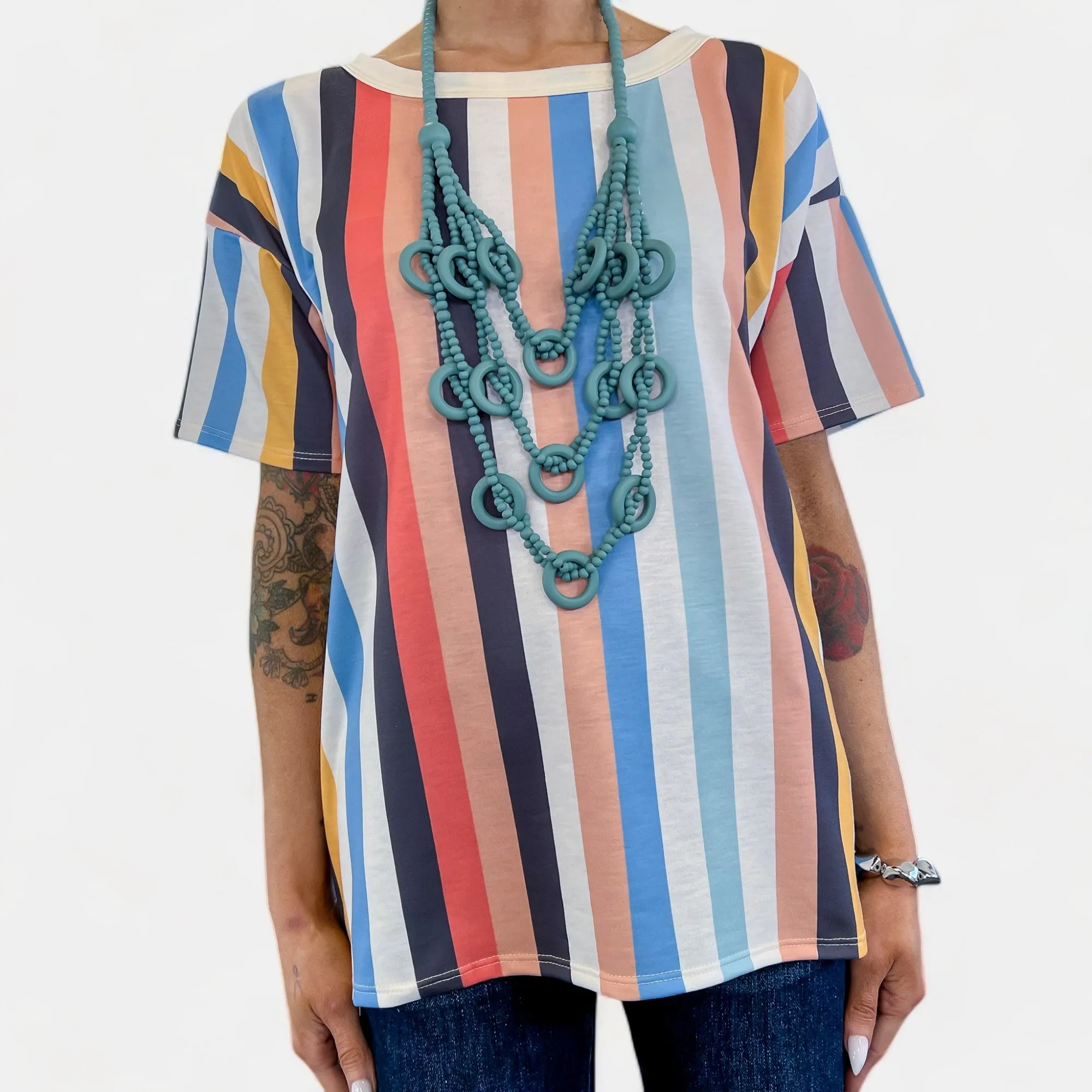 Multi Color Stripe Short Sleeve Top