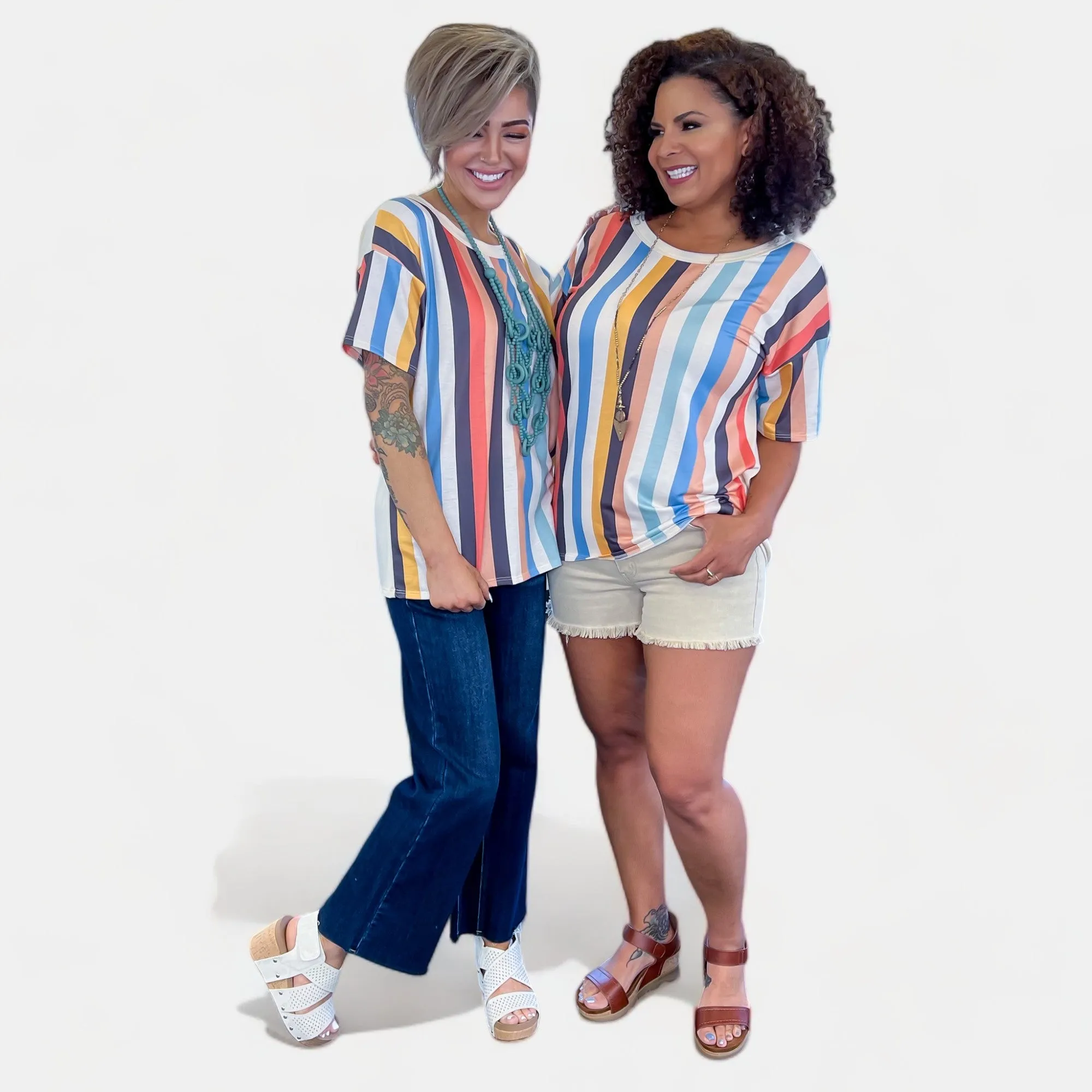 Multi Color Stripe Short Sleeve Top