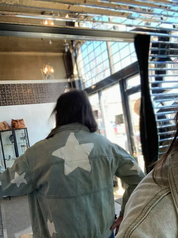 Olive Oversized Star Print Denim Shacket