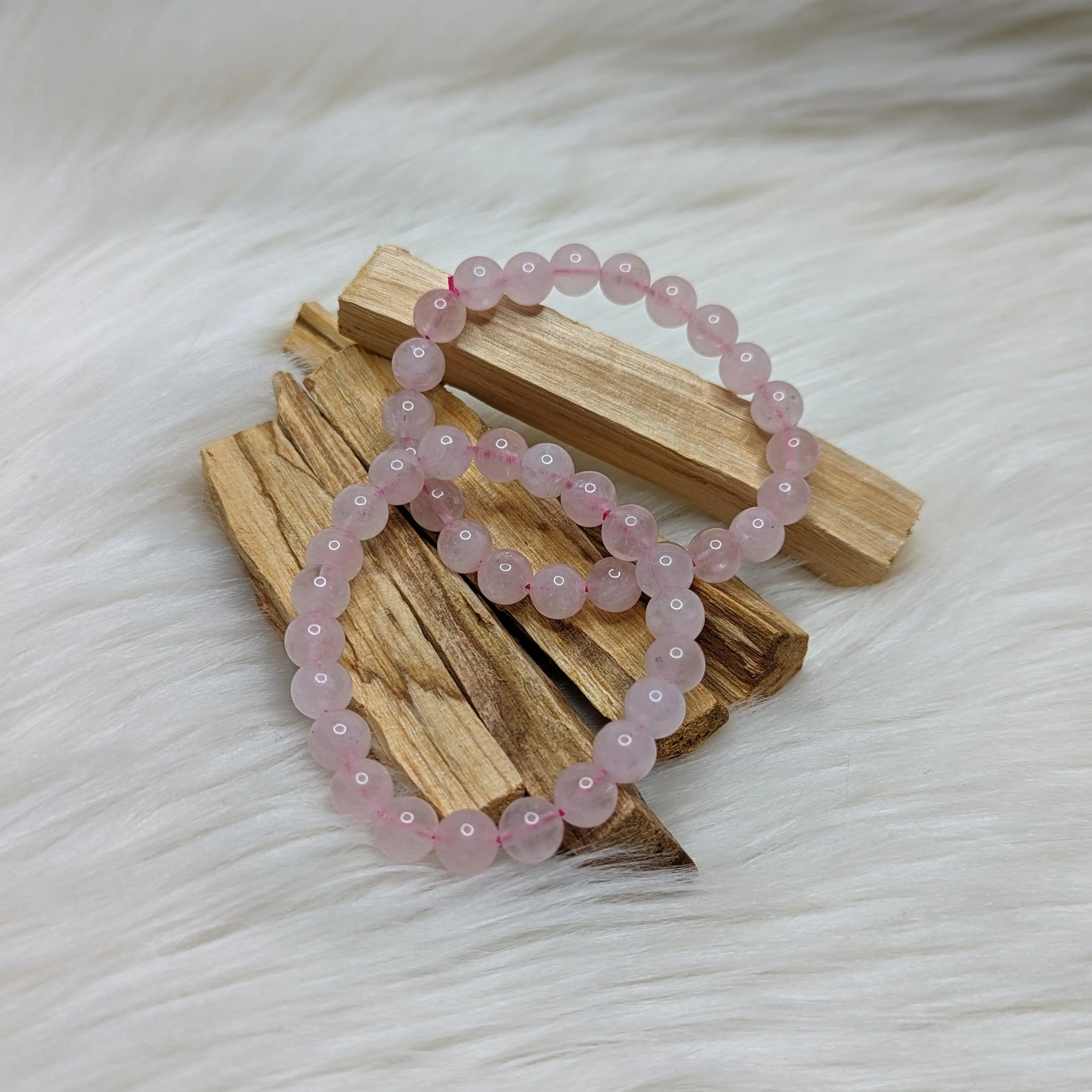 One Candy Rose Quartz Gemstone Bracelet on Stretchy Cord