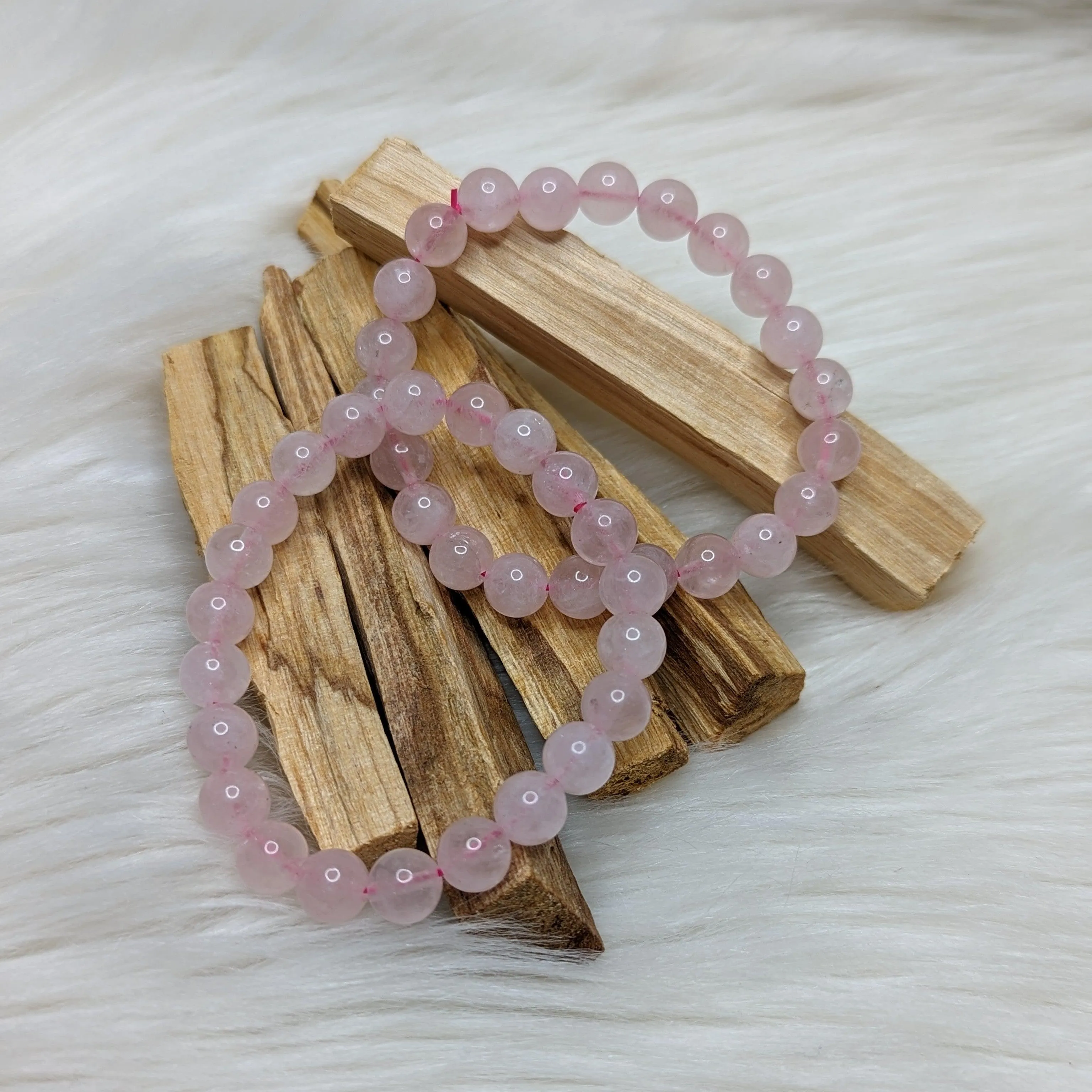 One Candy Rose Quartz Gemstone Bracelet on Stretchy Cord