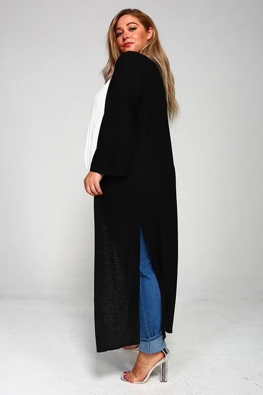 Open Front Side Slit Cardigan