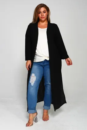 Open Front Side Slit Cardigan