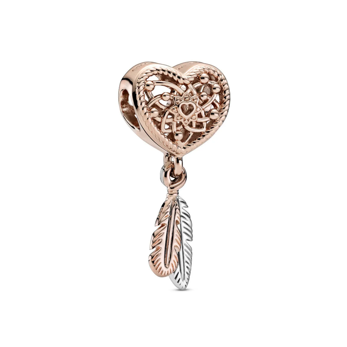 Openwork Heart & Two Feathers Dreamcatcher Charm 789068C00