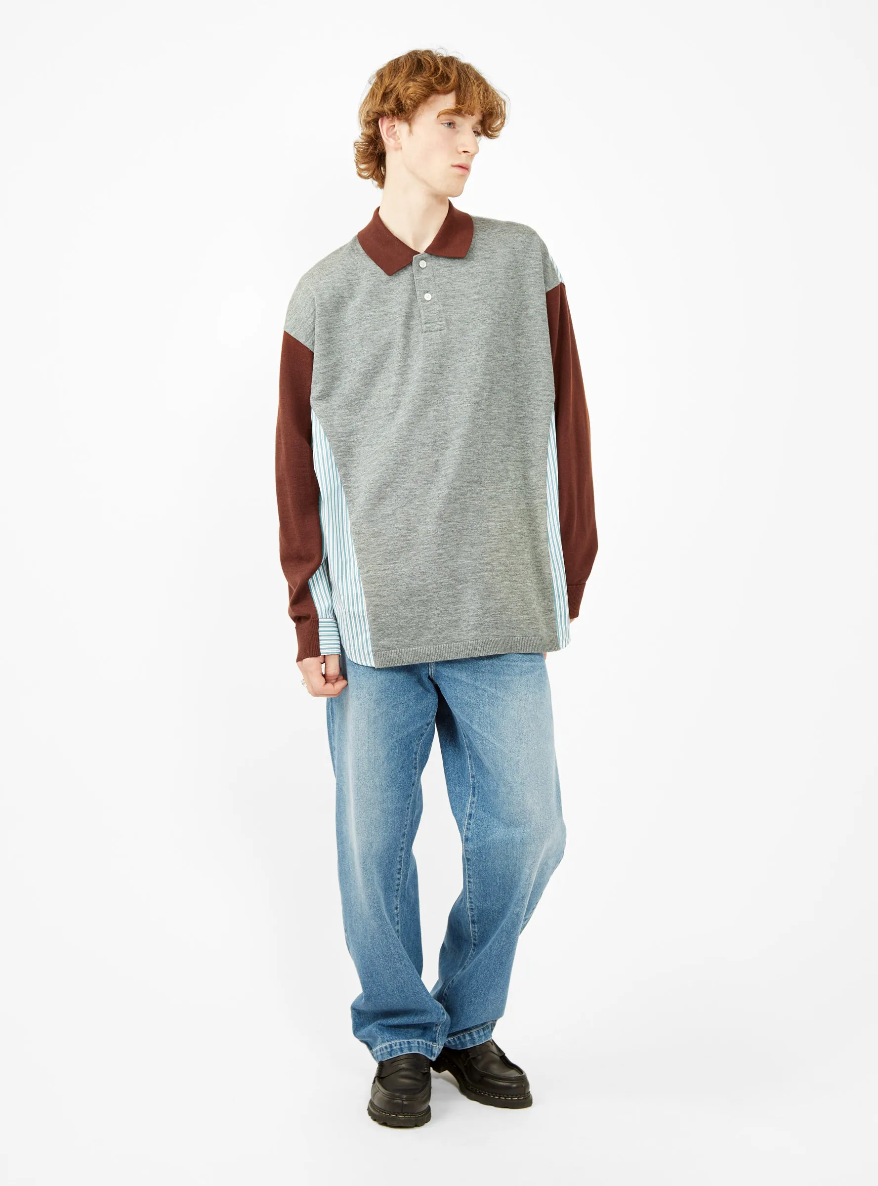 Oversized Knit Polo Shirt Grey