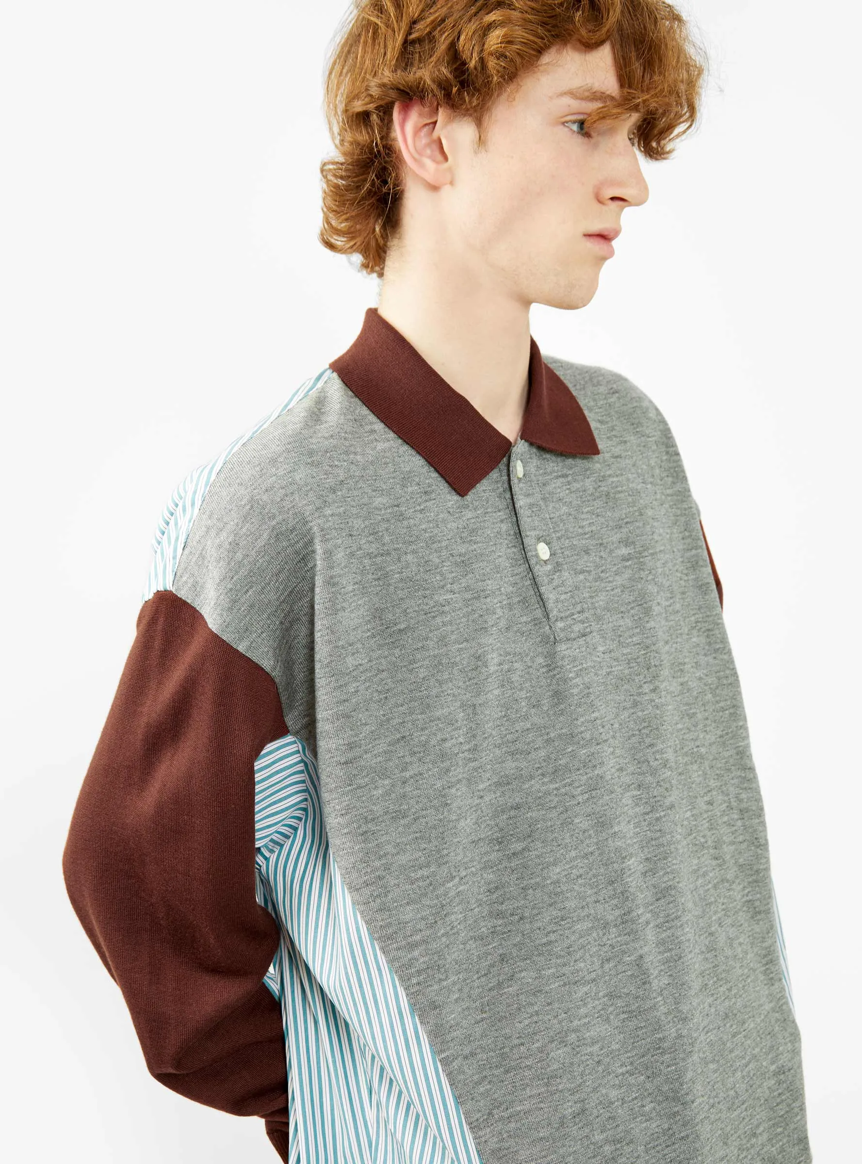 Oversized Knit Polo Shirt Grey