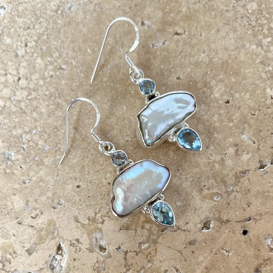 Pearl & Blue Topaz Earrings