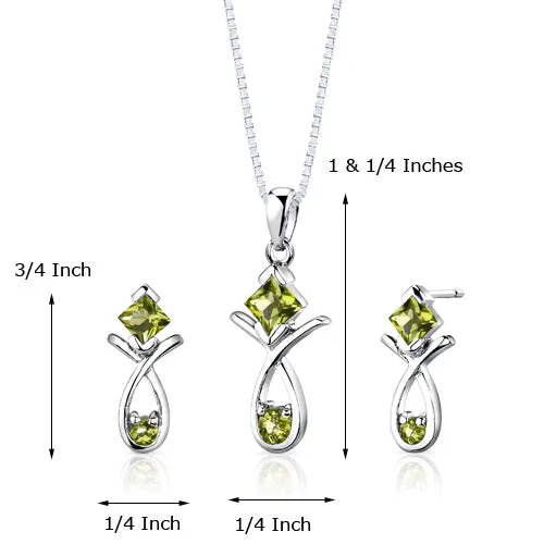 Peridot Pendant Earrings Sterling Silver Set 2 Carats