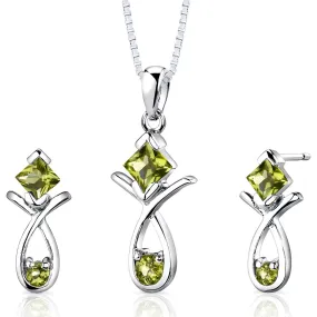 Peridot Pendant Earrings Sterling Silver Set 2 Carats