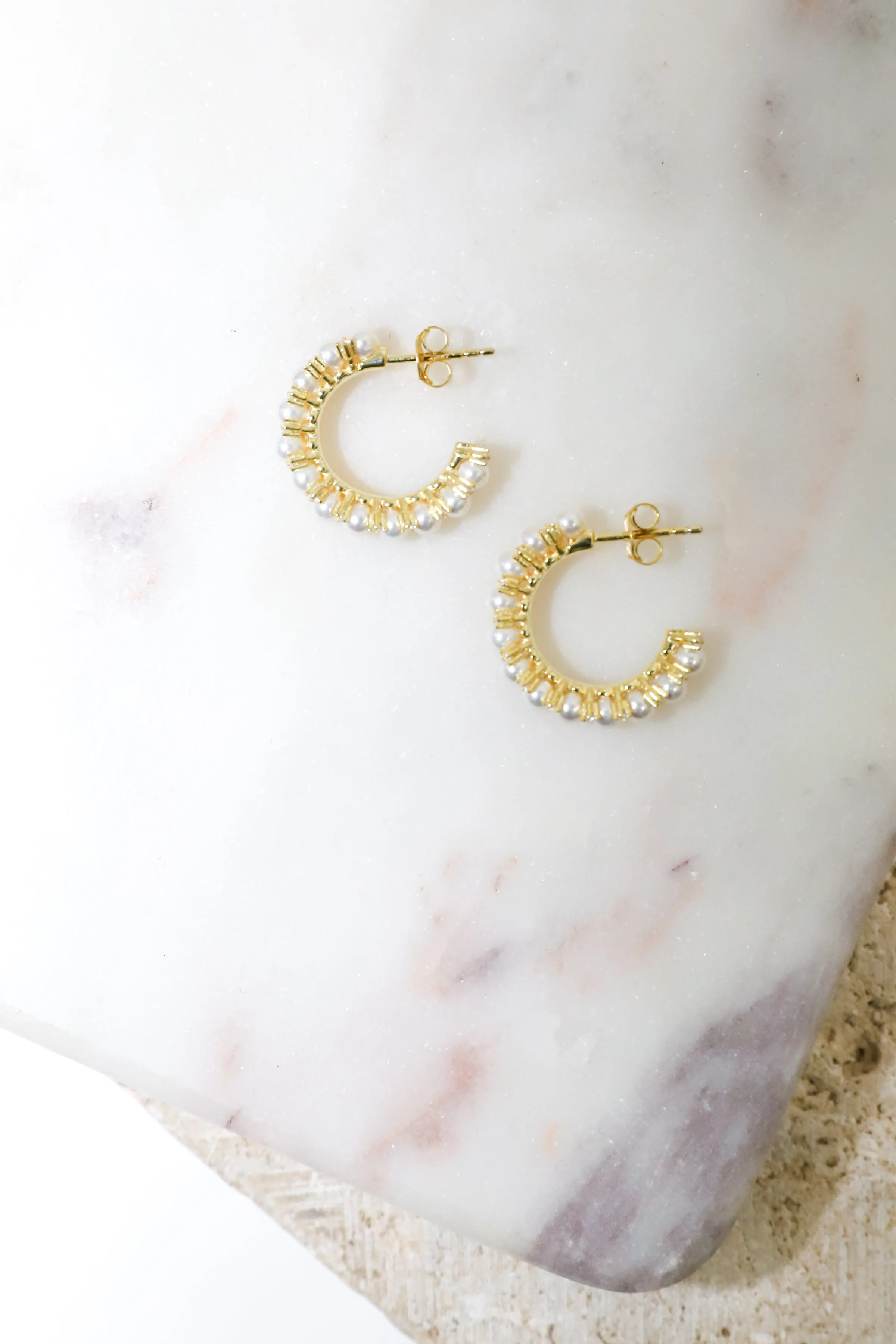 PG Designs Small Pearl and Crystal Hoop Earrings