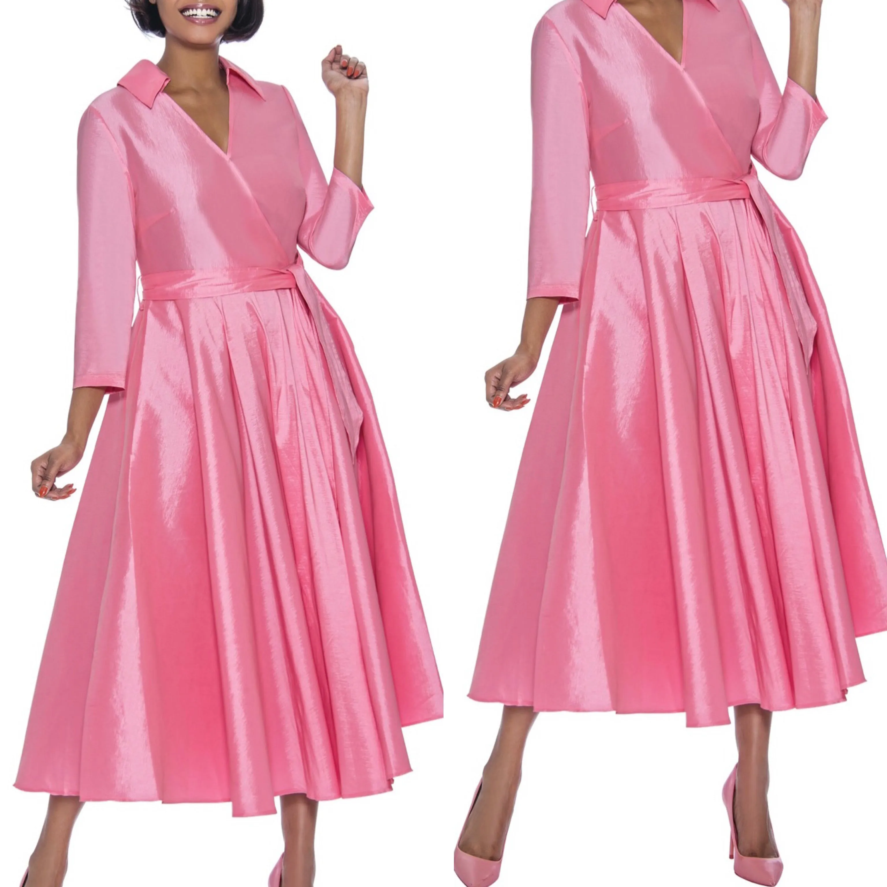 Pink Classic Style Faux Wrap Dress