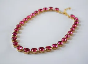 Pink Crystal Necklace, Vintage Swarovski Crystal - Small oval