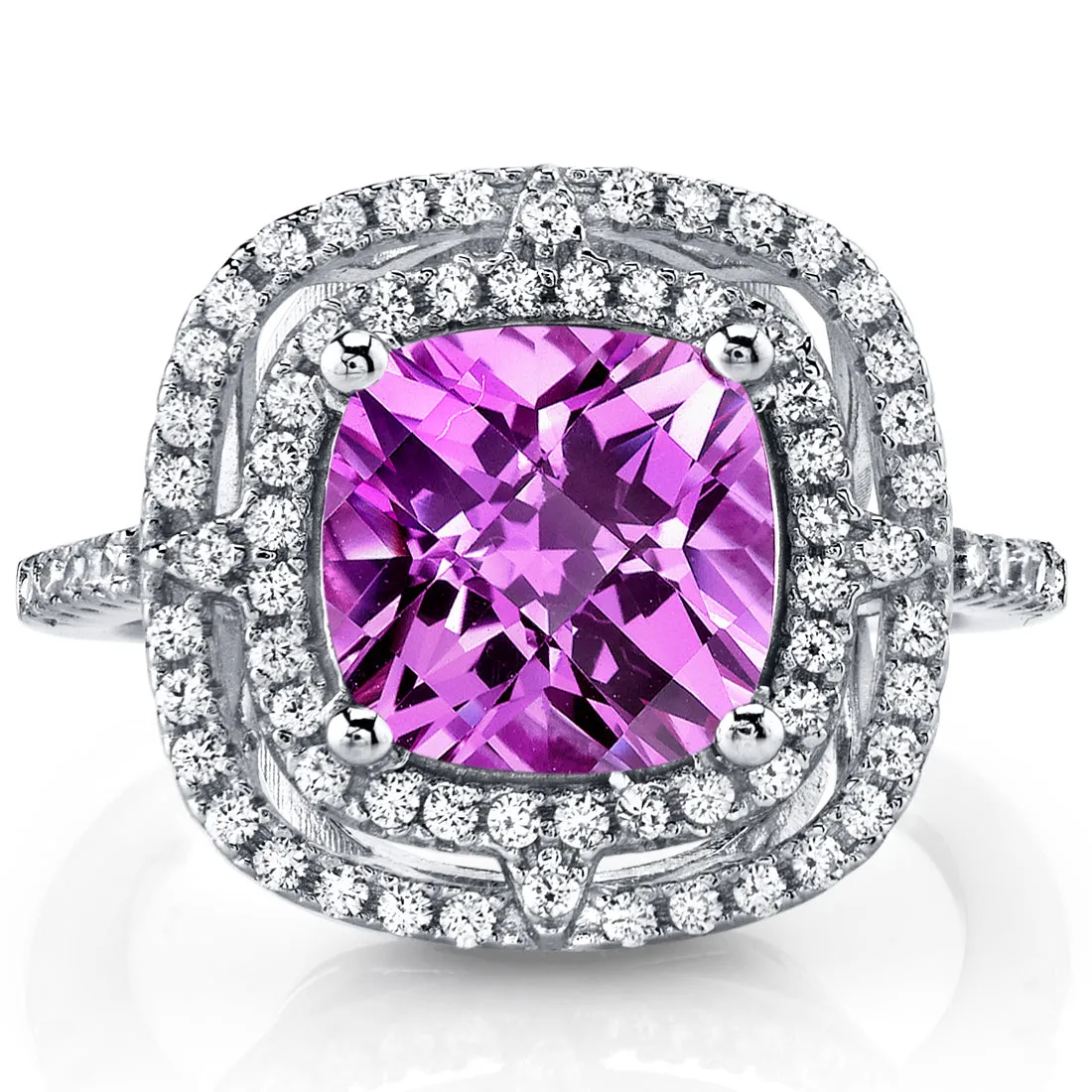 Pink Sapphire Cushion Cut Sterling Silver Ring Size 8