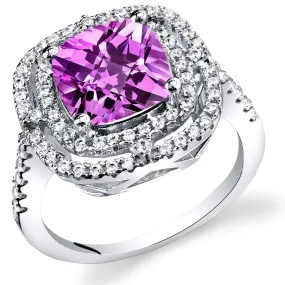 Pink Sapphire Cushion Cut Sterling Silver Ring Size 8