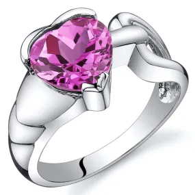 Pink Sapphire Heart Shape Sterling Silver Ring Size 8