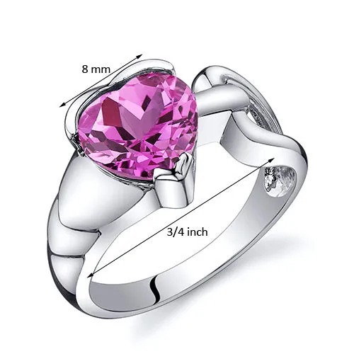 Pink Sapphire Heart Shape Sterling Silver Ring Size 8