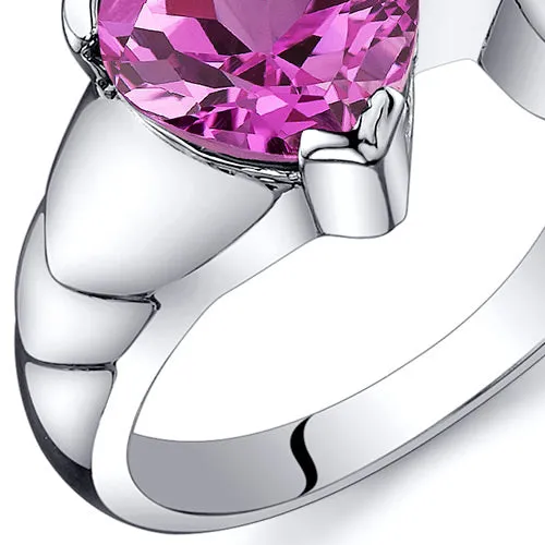 Pink Sapphire Heart Shape Sterling Silver Ring Size 8