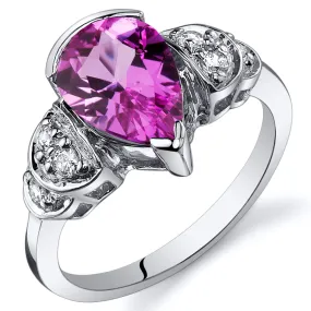 Pink Sapphire Pear Shape Sterling Silver Ring Size 9