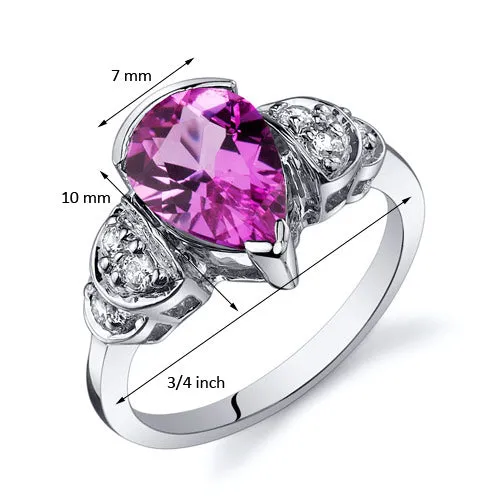 Pink Sapphire Pear Shape Sterling Silver Ring Size 9