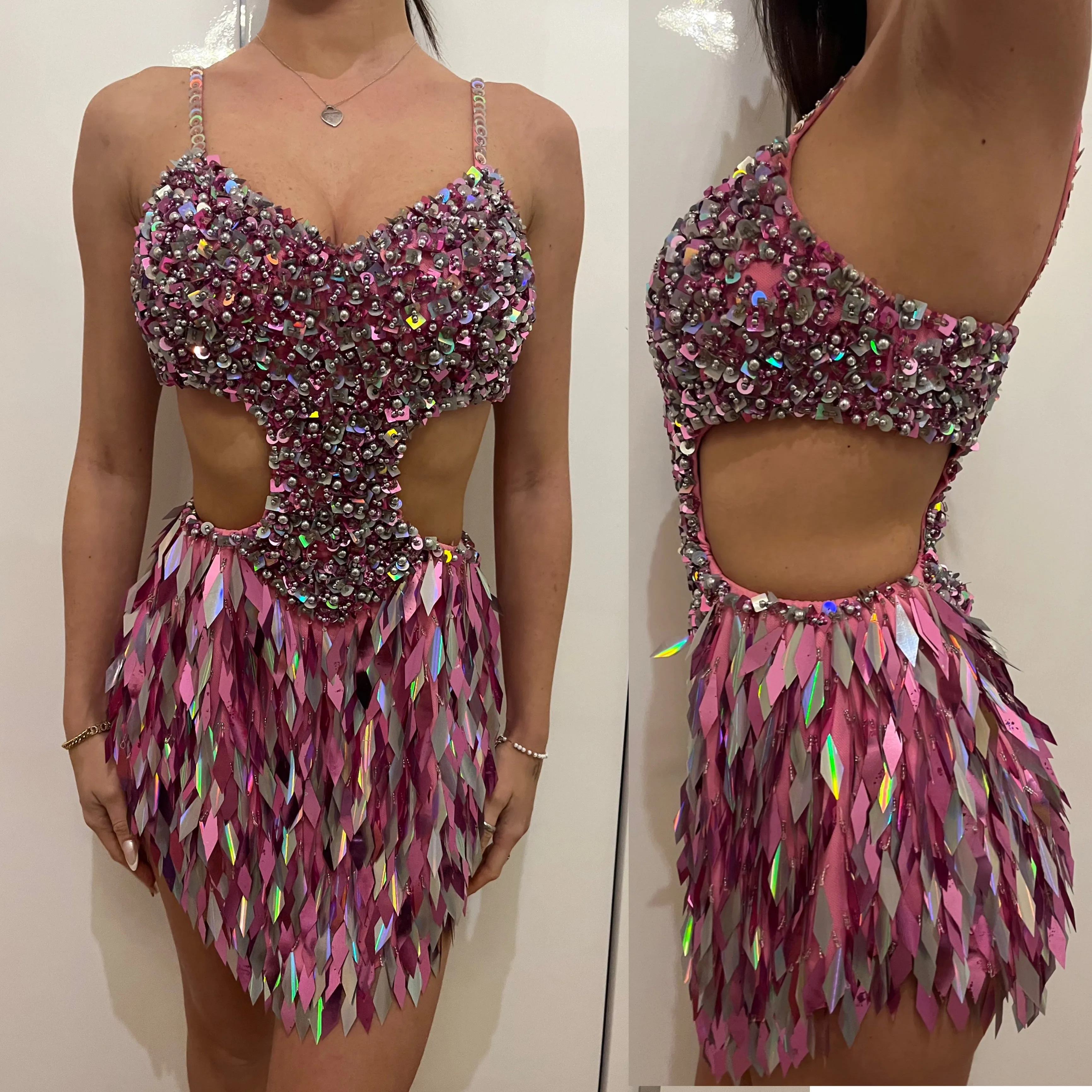 Pink Shiny Sequin Latin Dress