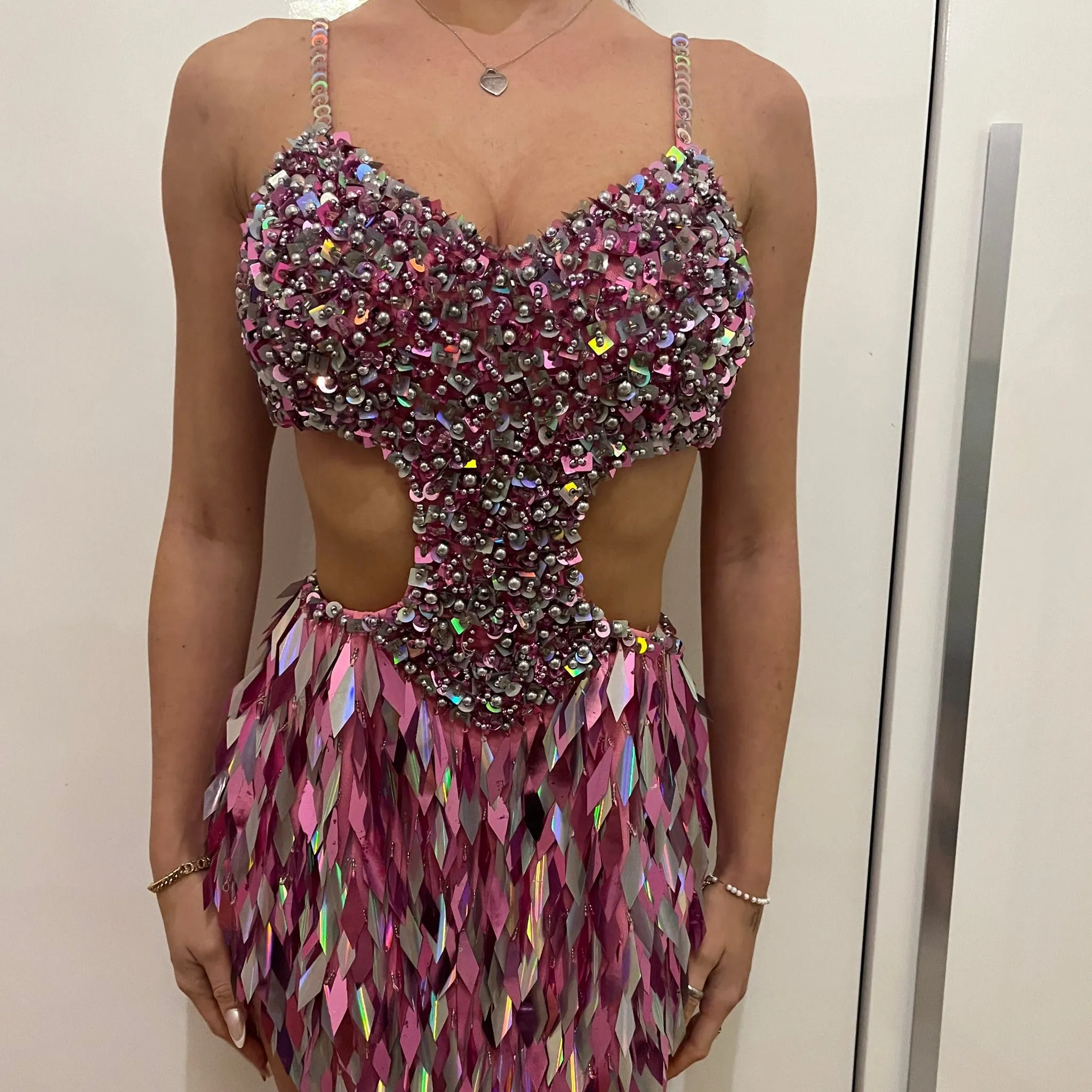 Pink Shiny Sequin Latin Dress