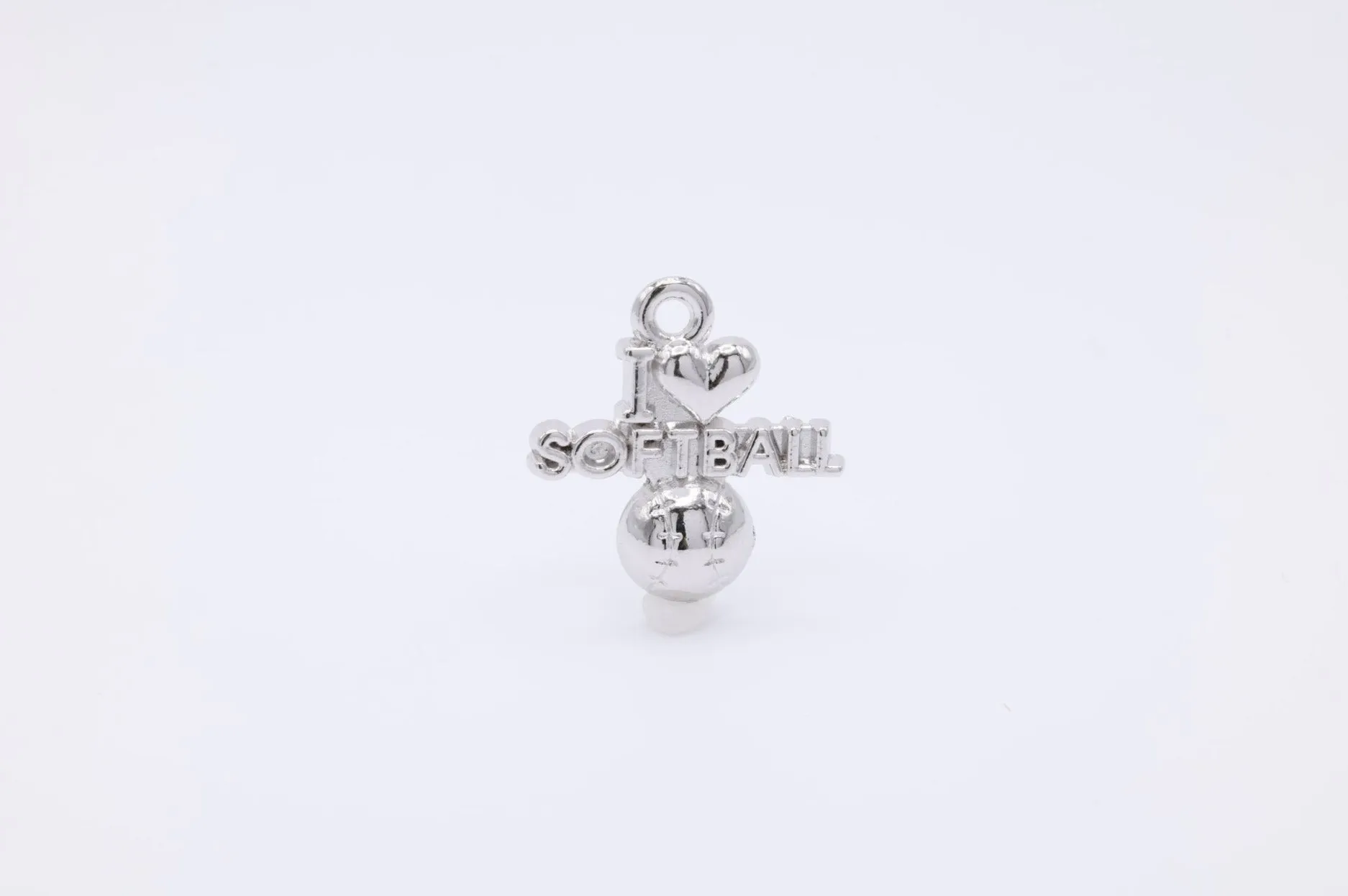 "I Love Softball" Wholesale Charm, 925 Sterling Silver, 595