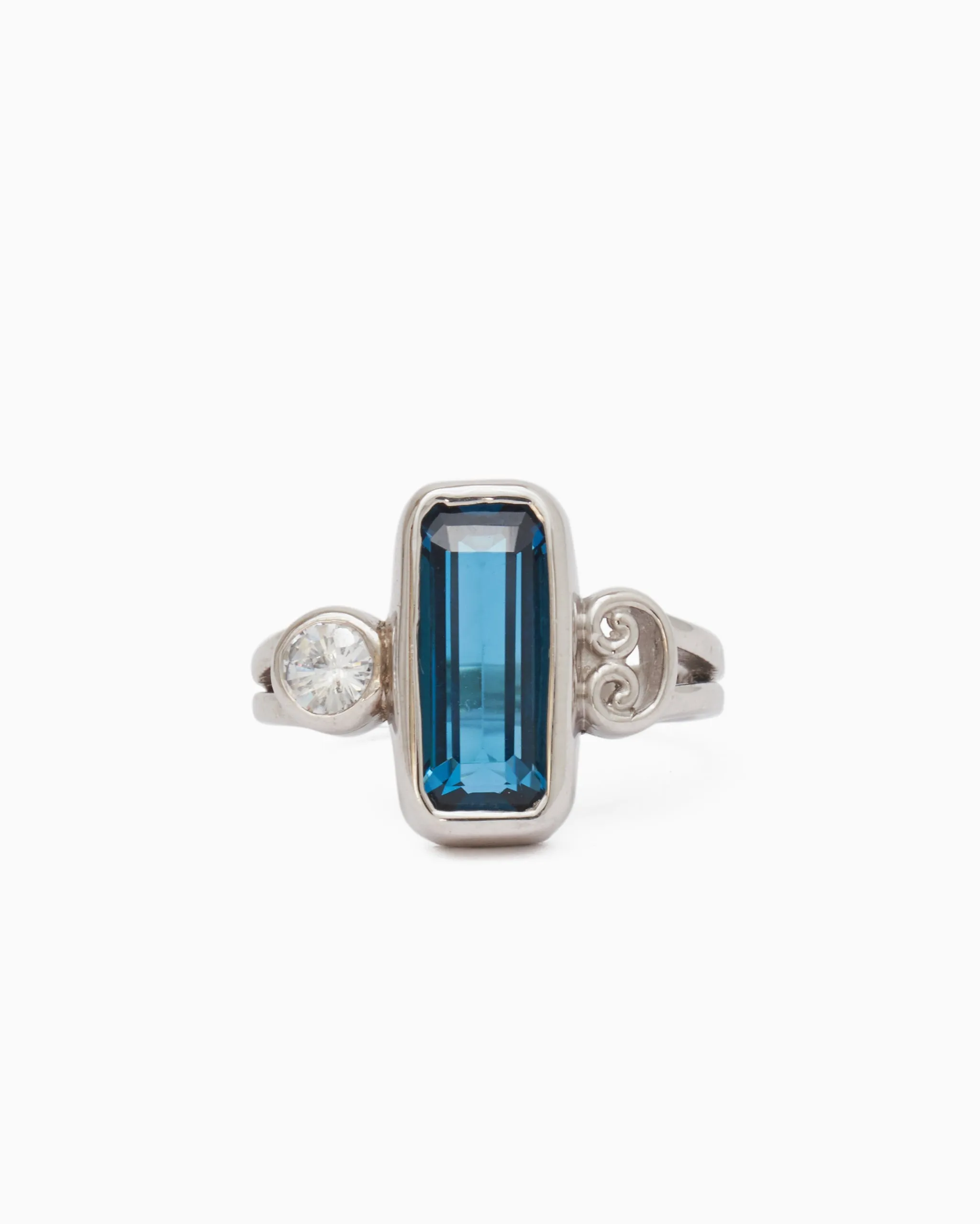 Rectangular Stone Ring - London Blue Topaz/White Zircon