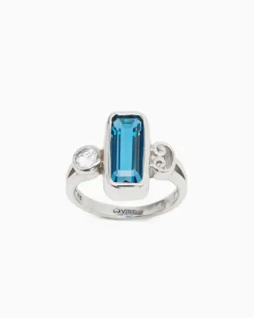 Rectangular Stone Ring - London Blue Topaz/White Zircon