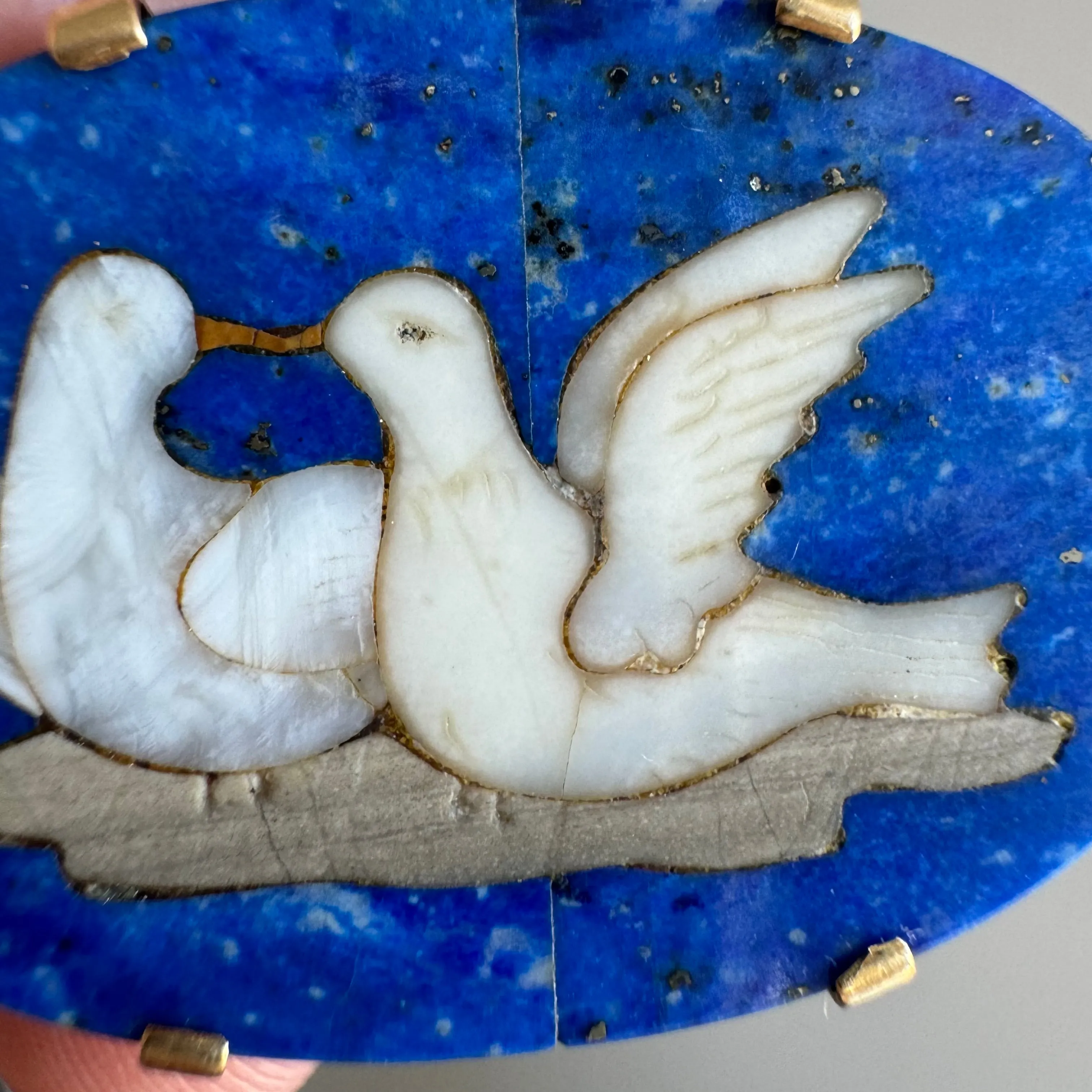 reimagined A N T I Q U E // love puzzle / 14k and lapis pietra dura love dove mosaic / a conversion pendant