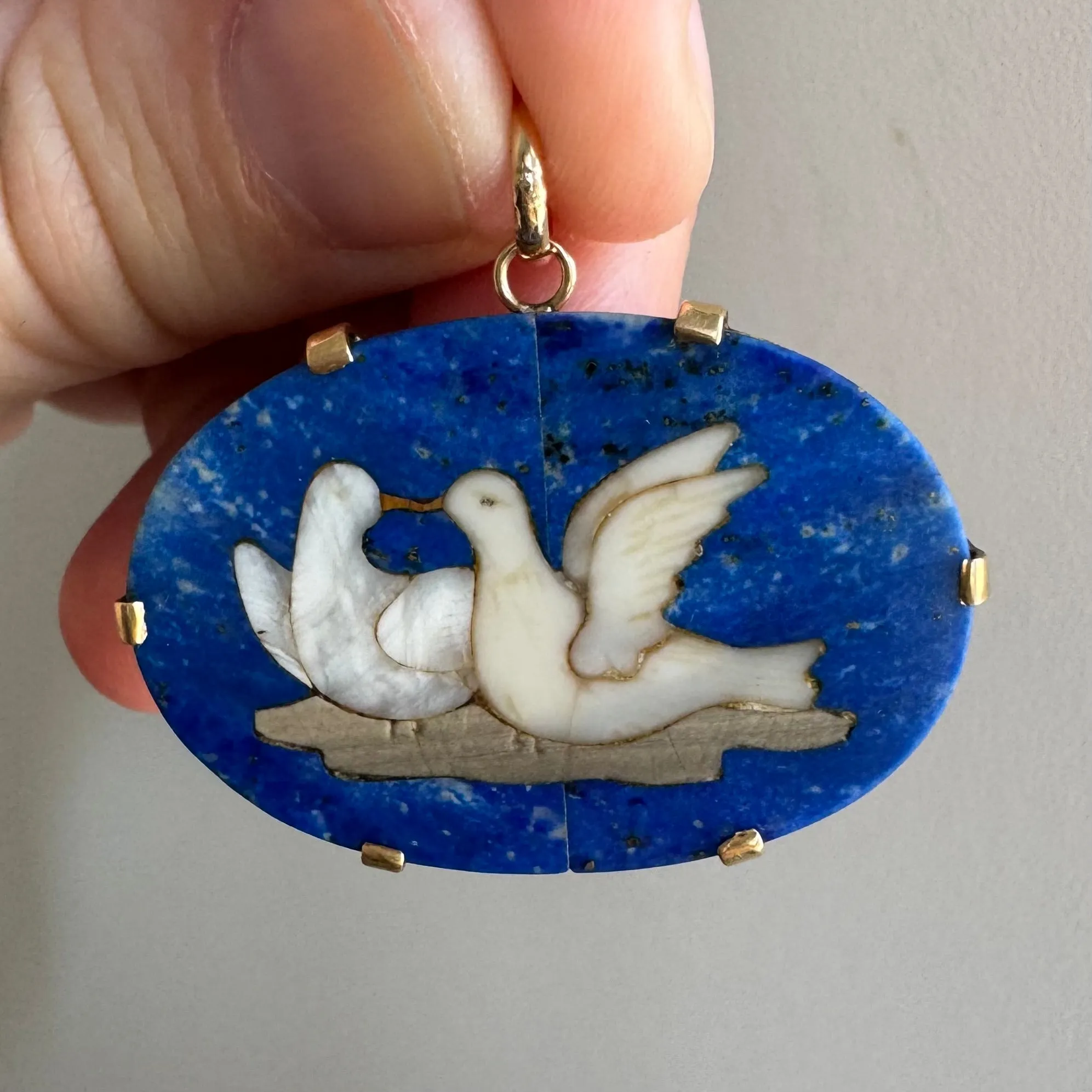 reimagined A N T I Q U E // love puzzle / 14k and lapis pietra dura love dove mosaic / a conversion pendant