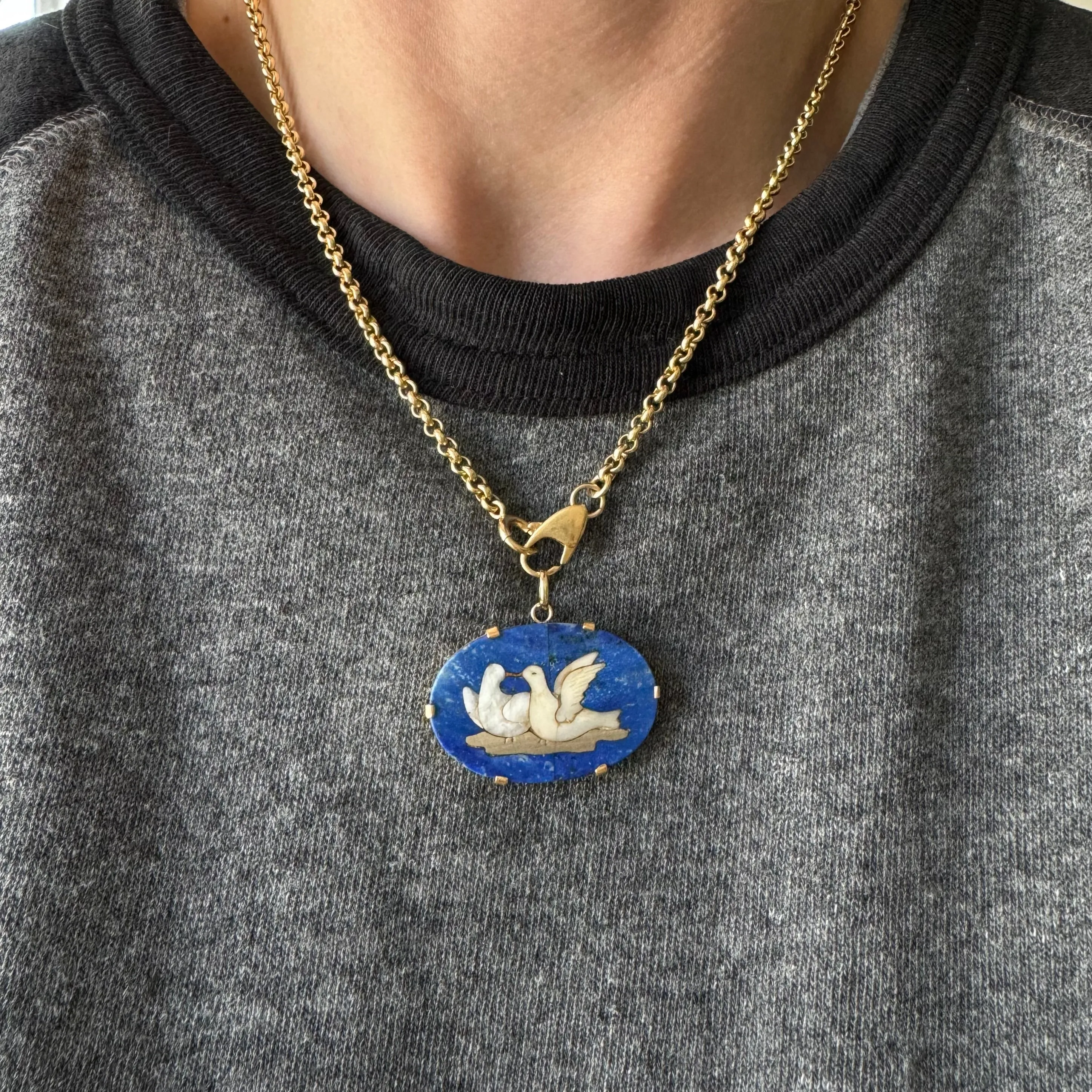 reimagined A N T I Q U E // love puzzle / 14k and lapis pietra dura love dove mosaic / a conversion pendant