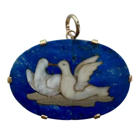 reimagined A N T I Q U E // love puzzle / 14k and lapis pietra dura love dove mosaic / a conversion pendant