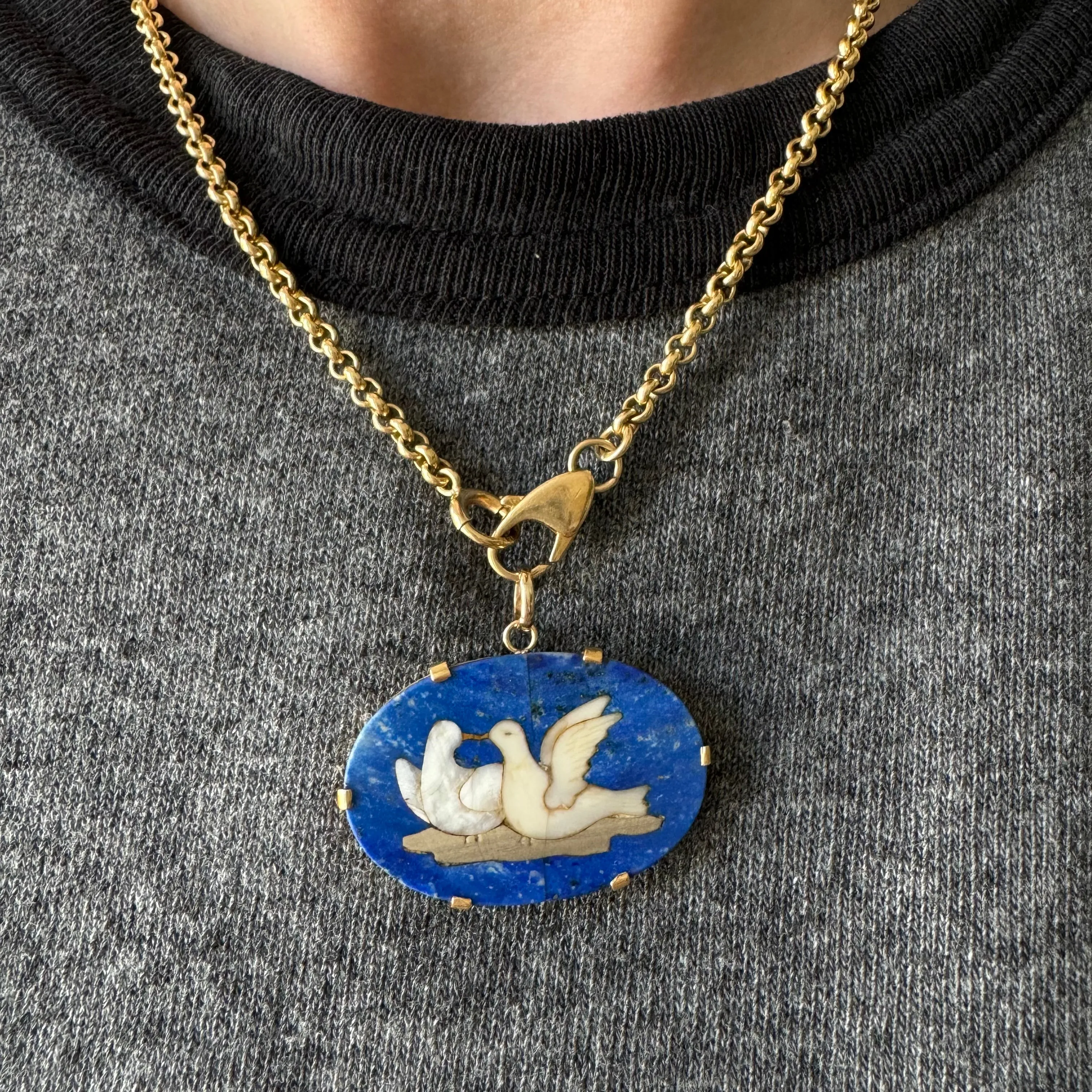 reimagined A N T I Q U E // love puzzle / 14k and lapis pietra dura love dove mosaic / a conversion pendant