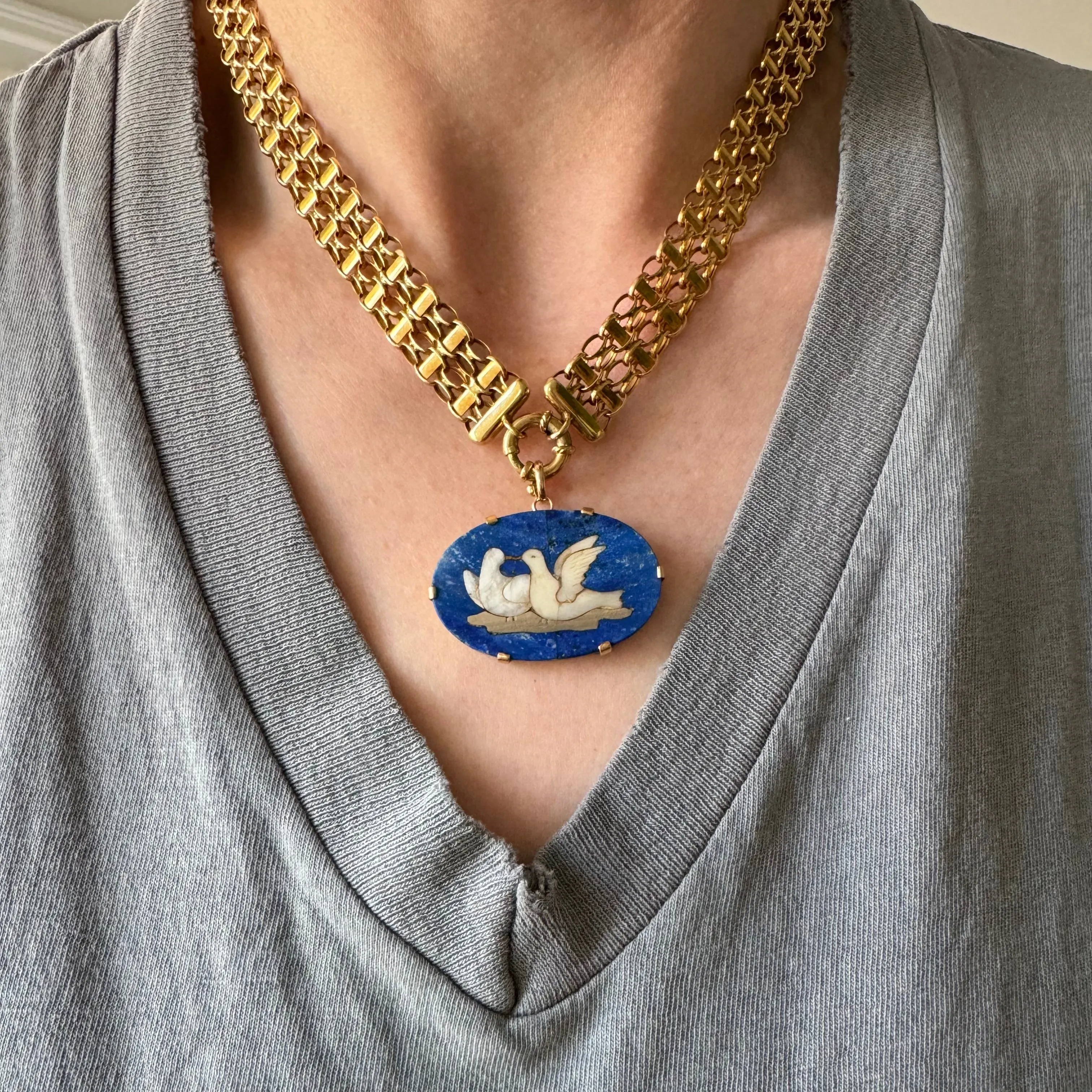 reimagined A N T I Q U E // love puzzle / 14k and lapis pietra dura love dove mosaic / a conversion pendant