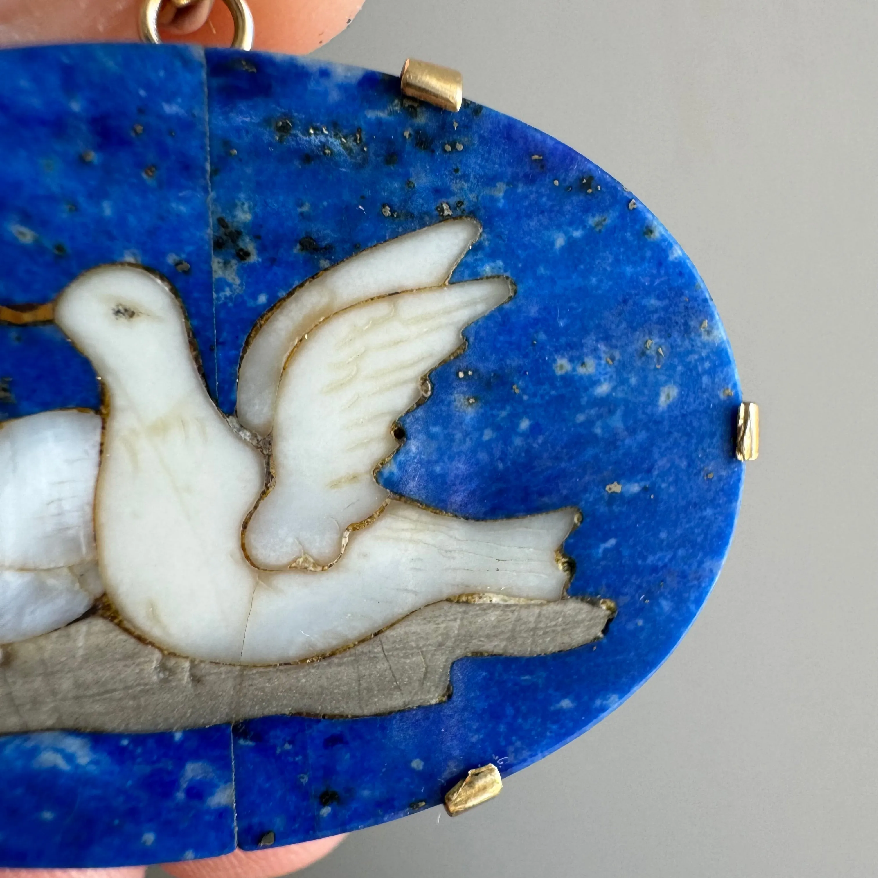 reimagined A N T I Q U E // love puzzle / 14k and lapis pietra dura love dove mosaic / a conversion pendant