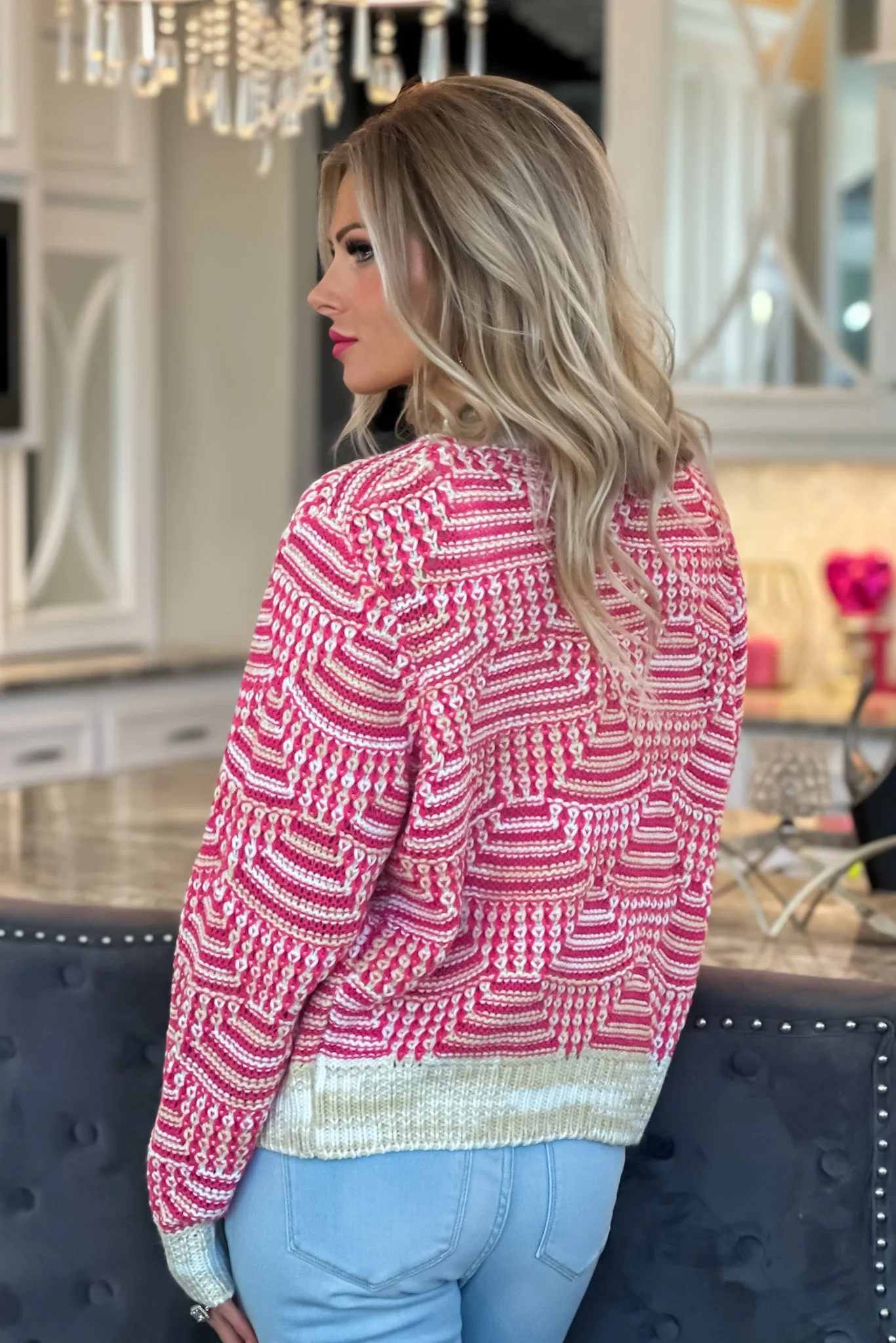 Remember The Time Sweater : Ivory/Hot Pink