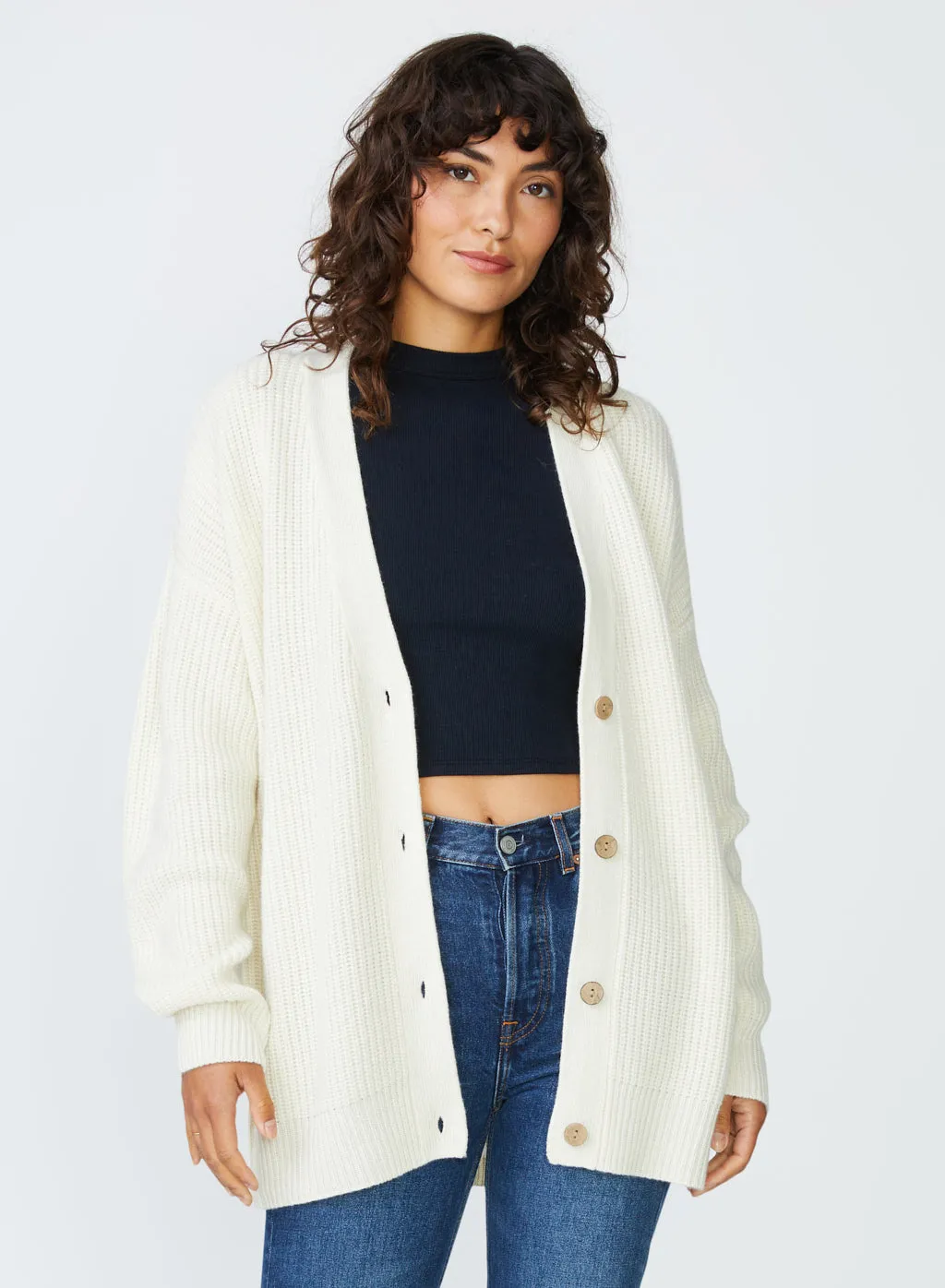 Ribbed Cashmere Oversized Cardigan Sweater in Cream