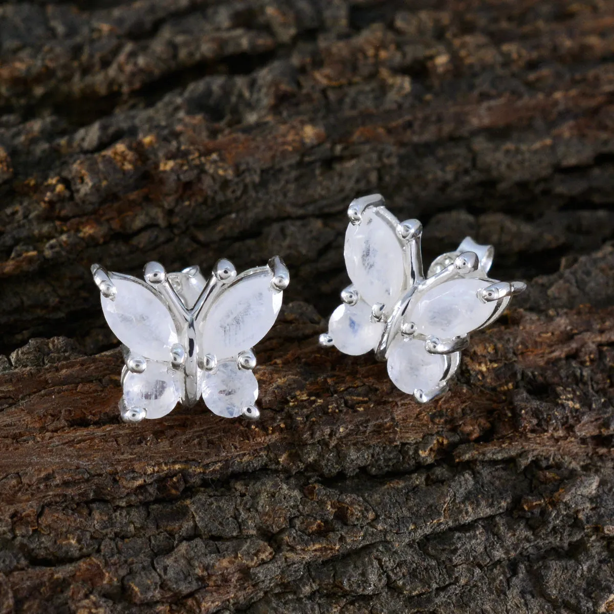 Riyo Elegant Sterling Silver Earring For Lady Rainbow Moonstone Earring Bezel Setting White Earring Stud Earring