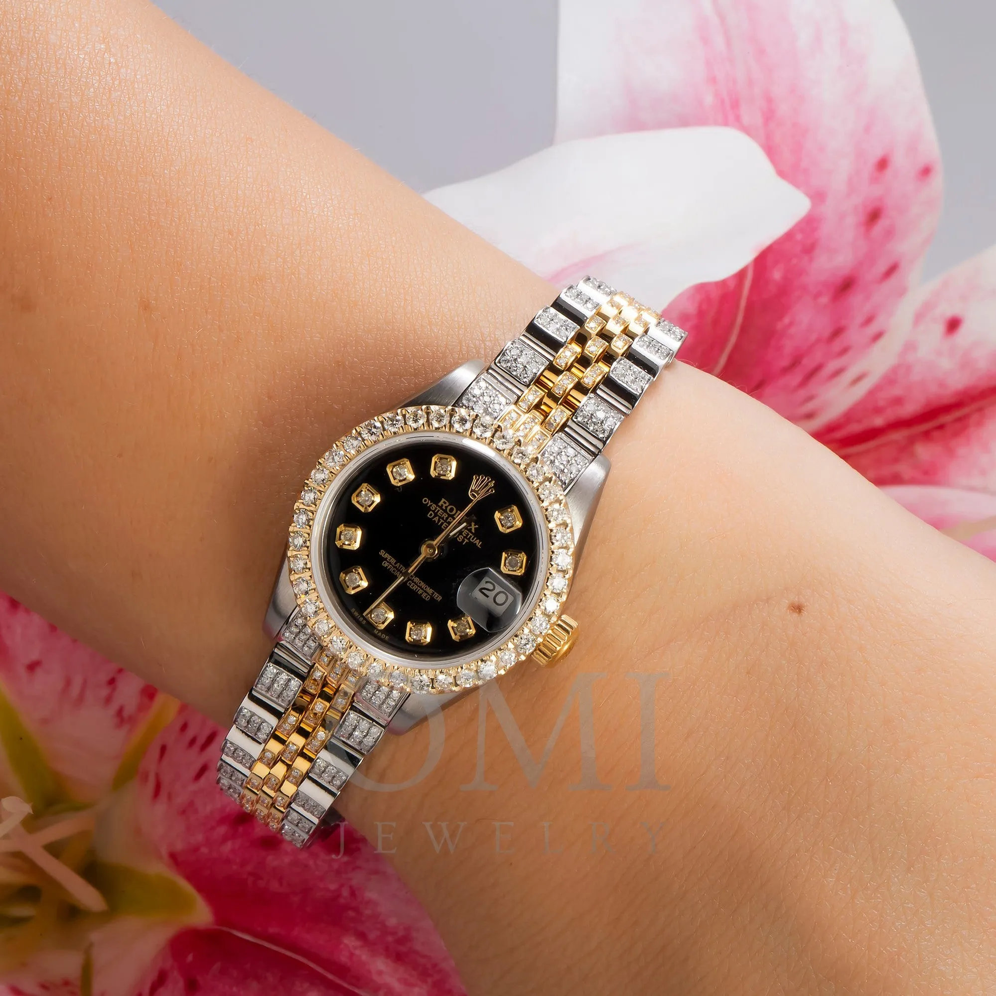 Rolex Datejust 69173 26MM Black Diamond Dial And Bezel With Two Tone Jubilee Bracelet