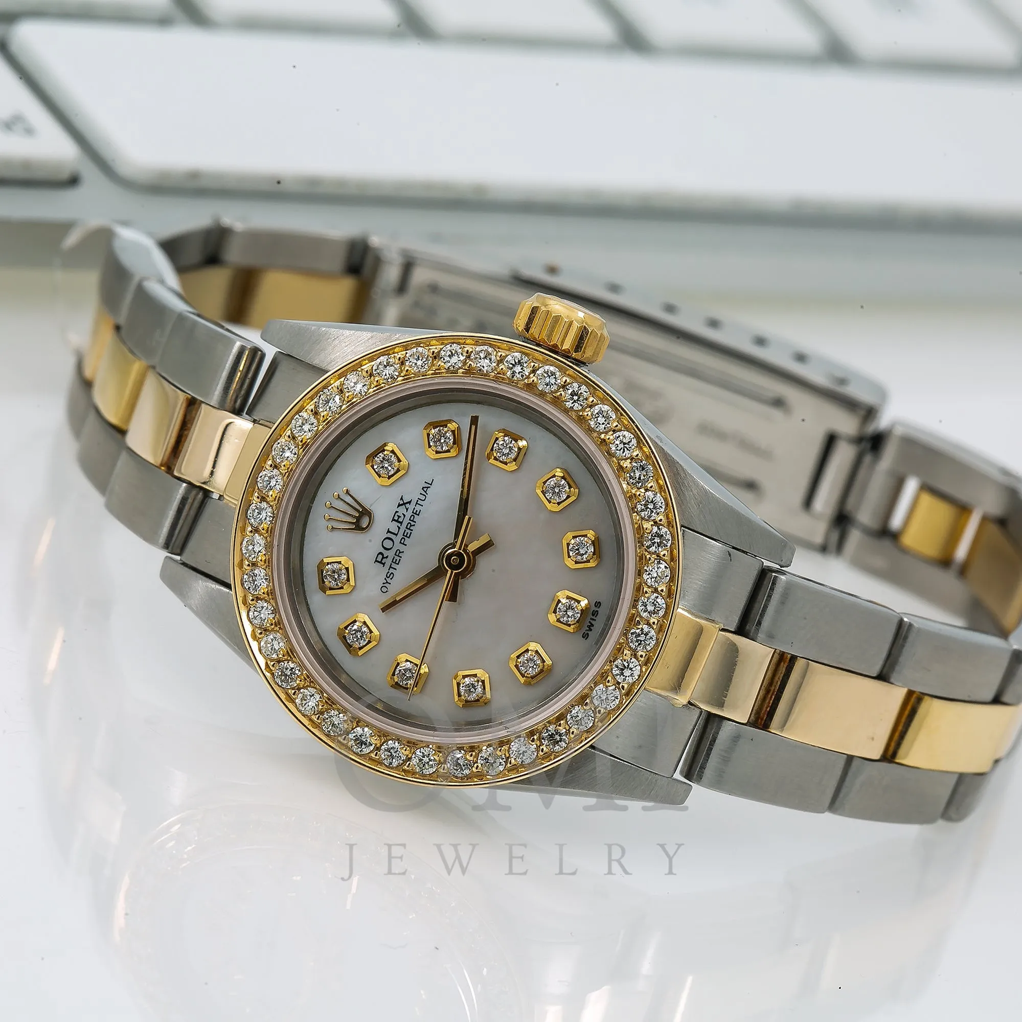 Rolex Oyster Perpetual Diamond Watch  26m, White Diamond Dial With 0.90 CT Diamonds