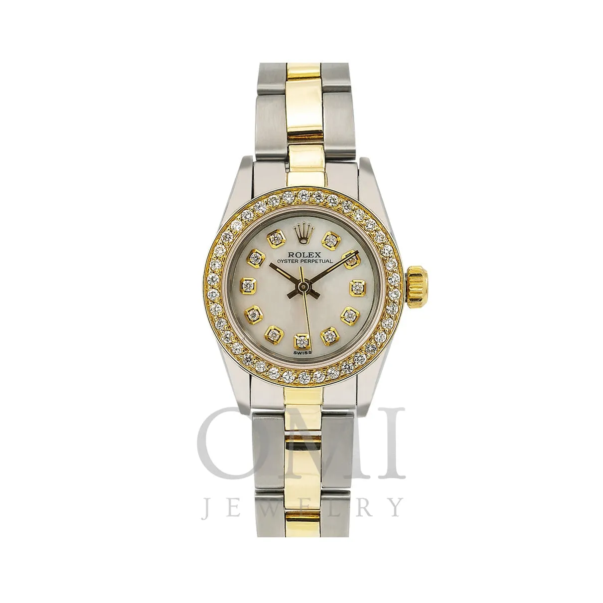 Rolex Oyster Perpetual Diamond Watch  26m, White Diamond Dial With 0.90 CT Diamonds